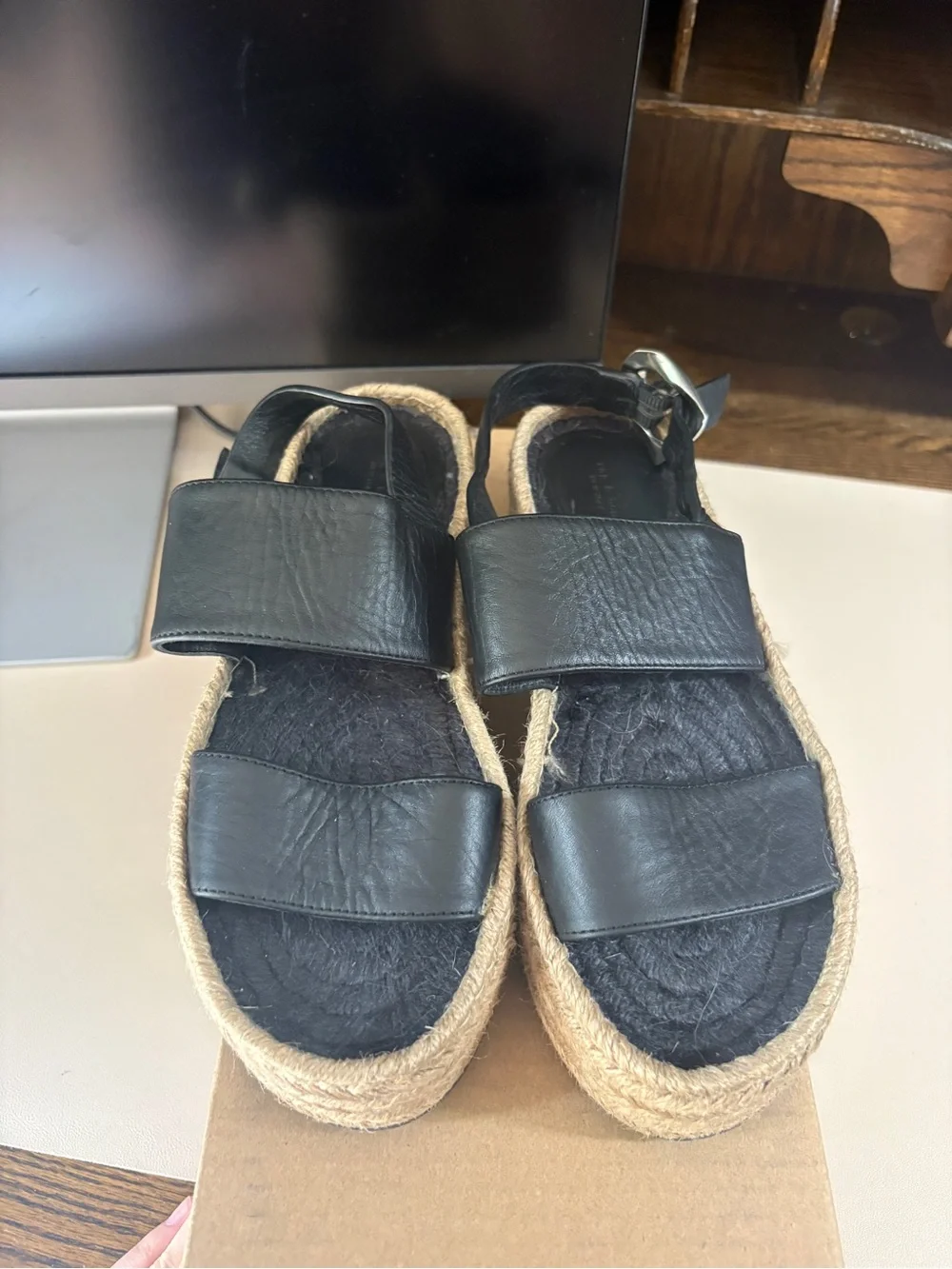 Rag&Bone Odyssey Women's Black Leather Espadrille Platform Sandals